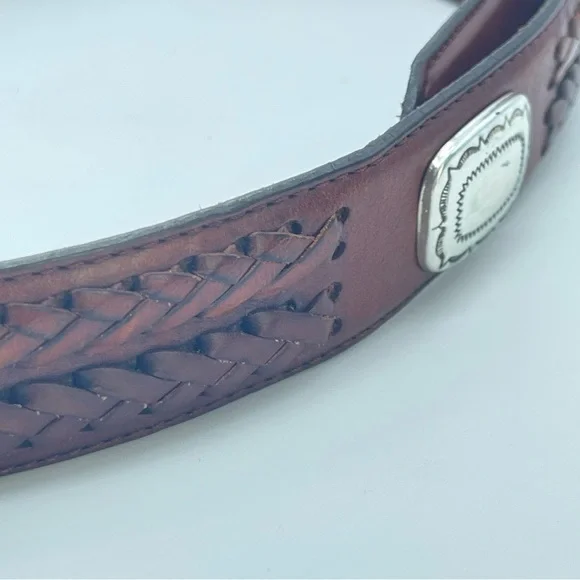 Vintage 1991 Brighton Leather Concho Braided Belt Men’s Women’s Unisex 42 - Picture 3 of 12